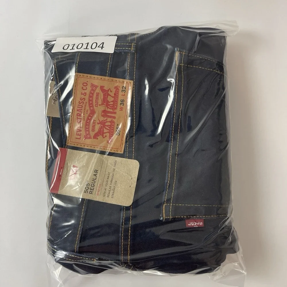 Levis  505 Jeans Mens 36x32 Blue Regular Straight Dark Wash Denim Cowboy NEW
